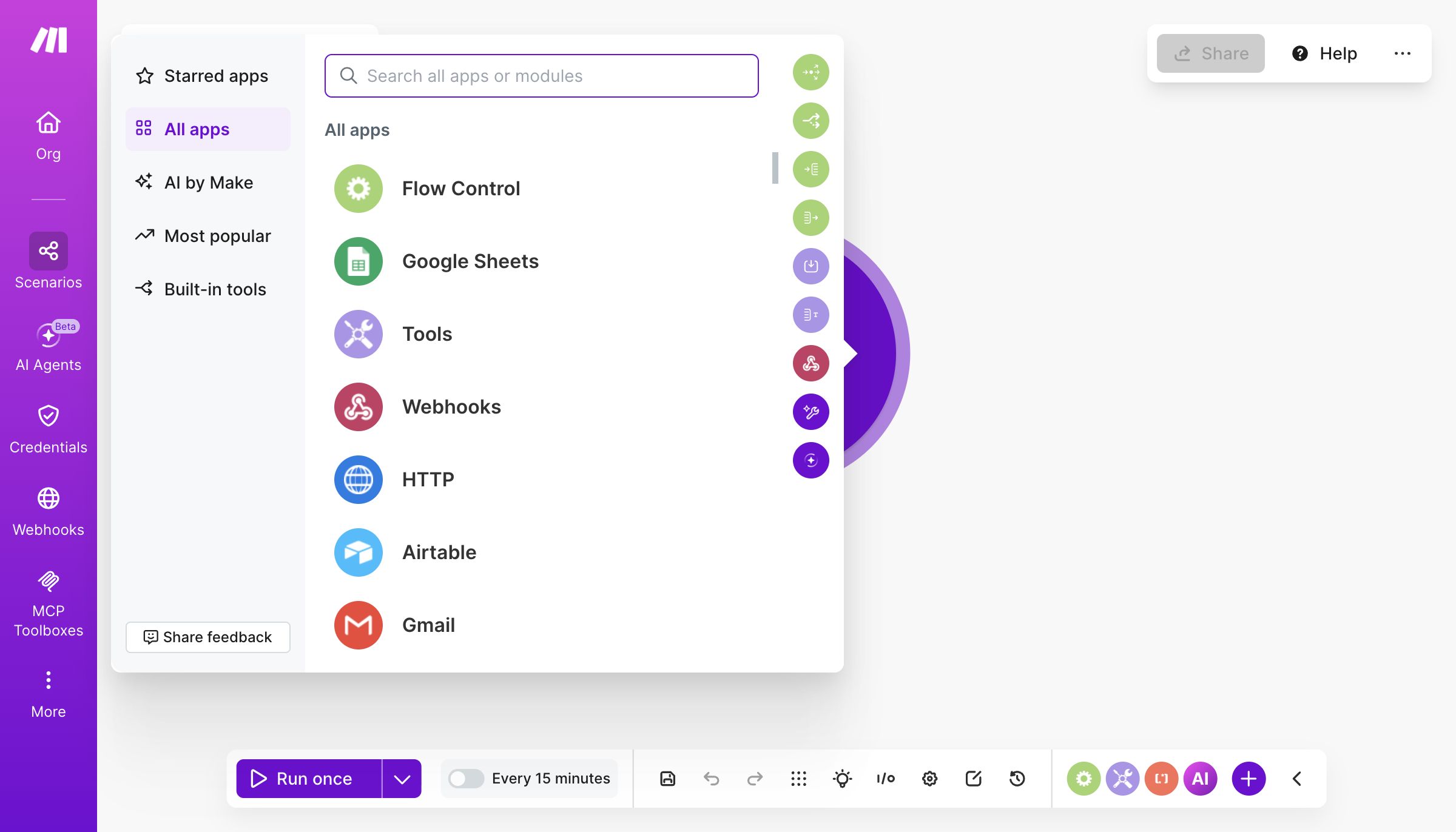 Make's app and module picker